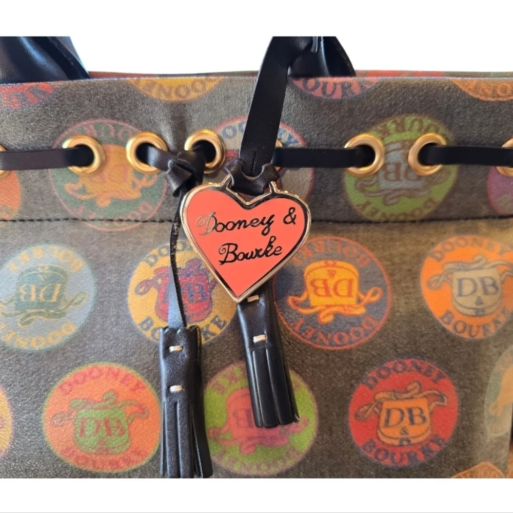 Dooney & Bourke Fanciful Tutti Frutti Medallion Black Vintage Satchel Handbag